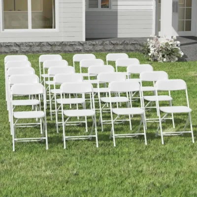 20 Pack White Folding Chairs, Plastic Folding Chairs