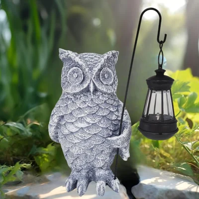 Solar Lights Outdoor Garden Decor, Outdoor Owl Solar Statue Light,