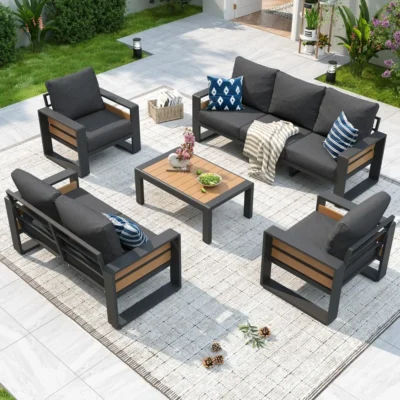 Aluminum Patio Furniture Set, 5 Piece Luxury Outdoor Sectional with 6"