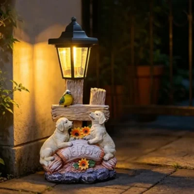 Outside Statue with Solar Lantern Garden Solar Figurines Light
