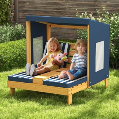 Toddler Wood Double Pool Lounger Chairs w/Canopy, Cup Holders, Removable Stripped, Customized